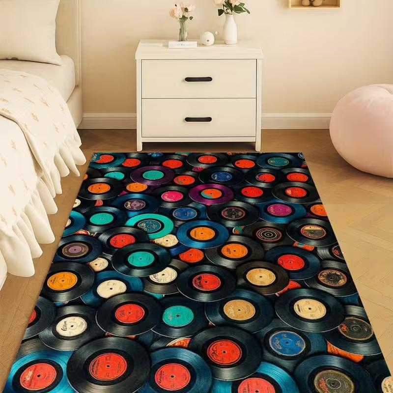 

Colorful Graffiti Record Print Living Room Rug Music Theme Carpet Bedroom Decor Vinyl Floor Mat Home Sofa Area Cover 40x60CM
