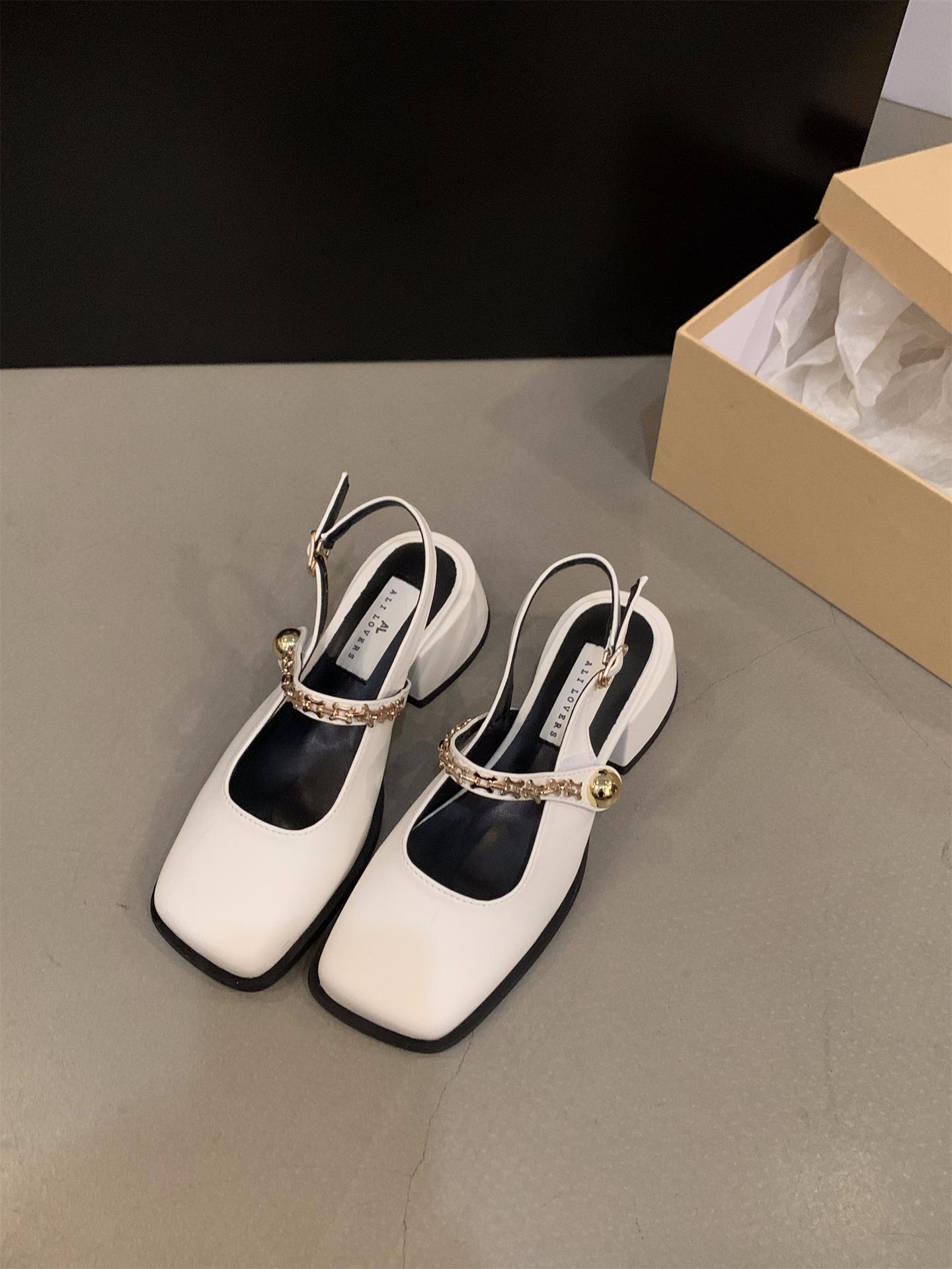 

Французские черные босоножки-мешки на высоком каблуке, женская обувь 2024 года, новые весенне-летние туфли Мэри Джейн на толстом каблуке, вечерние туфли 36 абрикосовый