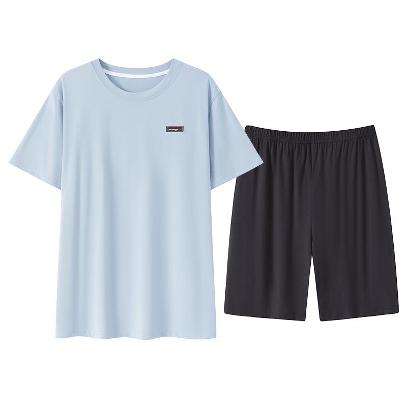 Men's Plus Size Ice Silk Summer Pajama Set - Modal Short Sleeve Top & Shorts