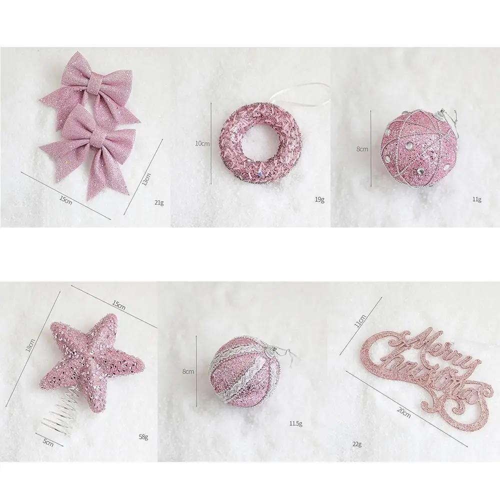 Pink Christmas Tree Ornaments Foam Ball Bow Tree Top Star Shatterproof Xmas Tree Hangings Pendant DIY Xmas Decorations