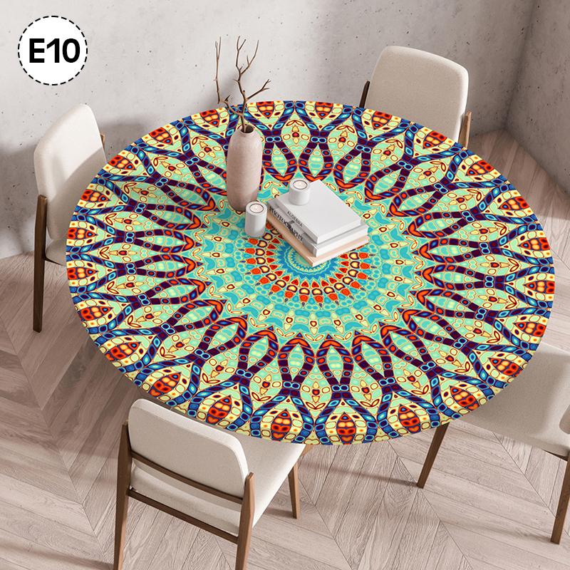 Mandala-bedeckter runder Tischbezug, nicht waschbar, wasserdicht, ölabweisend, staubdicht, elastische böhmische Tischdecke für Heimdekoration