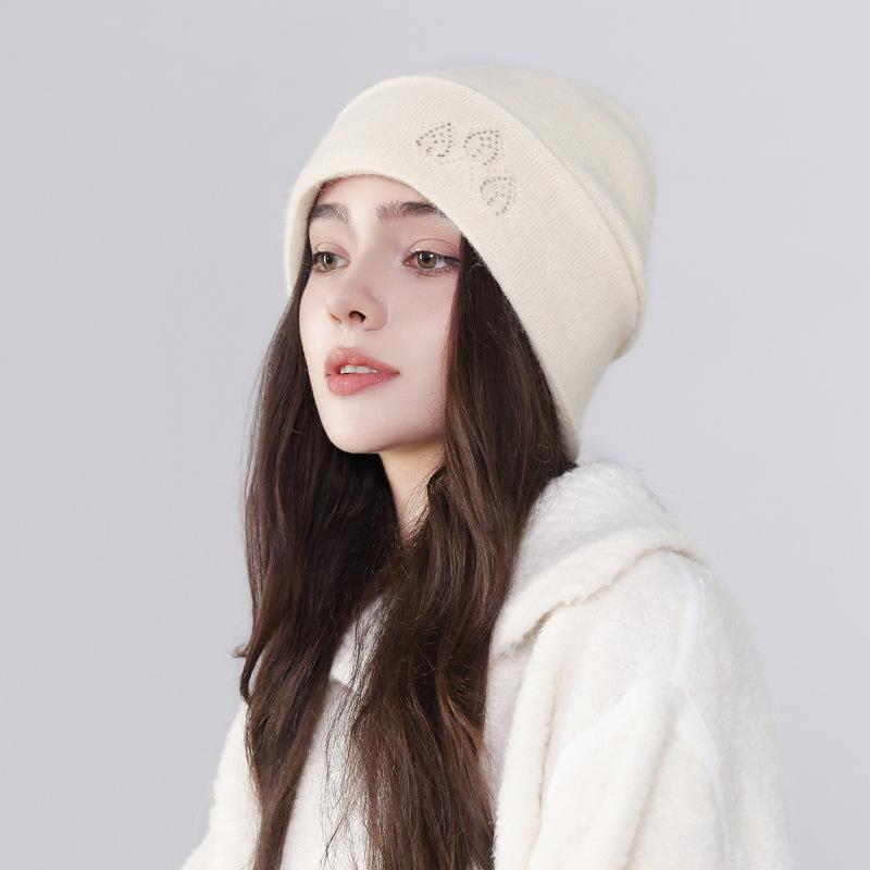 Wool Hat Women's High-end Hot Diamond Knitted Wool Hat Winter Warm Pile Hat Versatile Cold Hat
