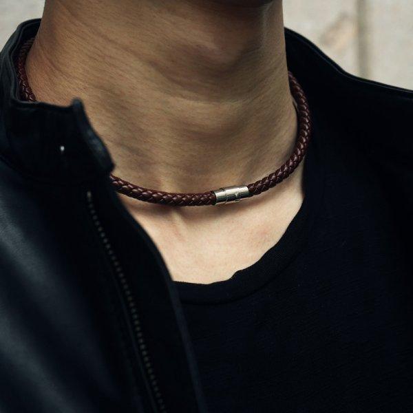 Punk Men s Leather Braided Rope Chain Necklace Men Women Stainless Steel Magnetic Clasp Choker Chain Collar Male Jewelry Gift