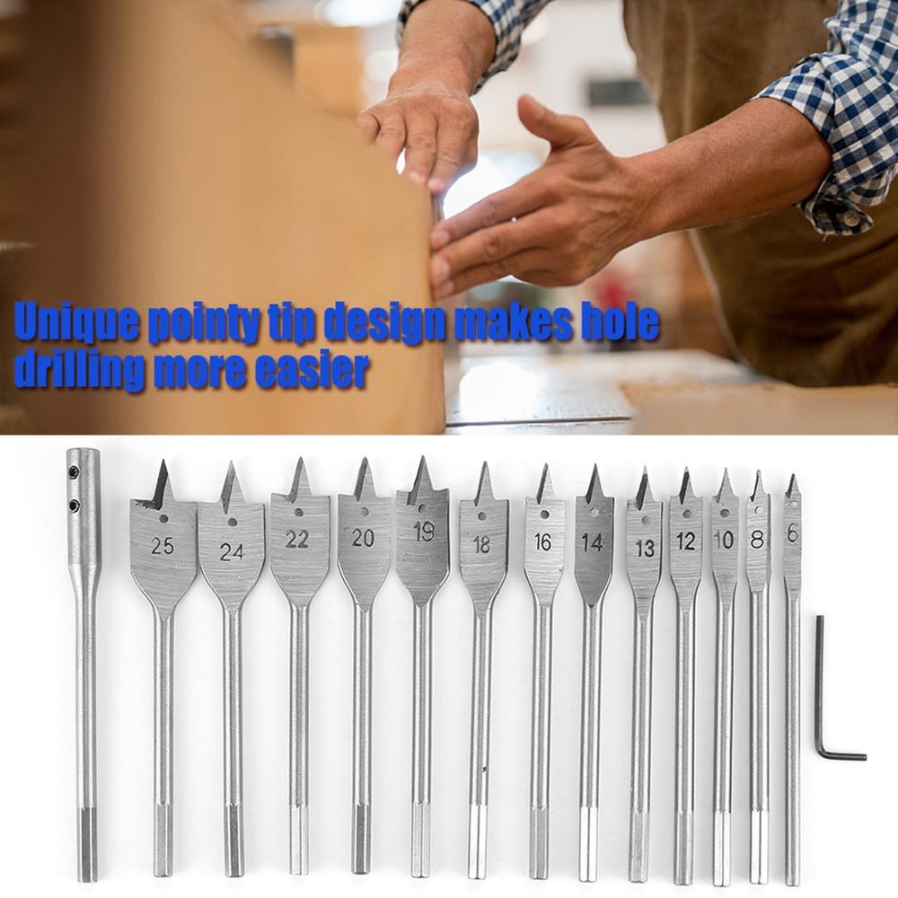 15pcs Hex Shank Spade Drill Bit Set Carbon Steel Wood Drill Bit Set  For Wood Drilling