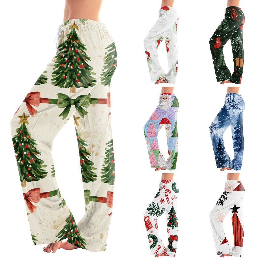 Women's Christmas Print Casual Pants with No Pockets for Holiday Wear