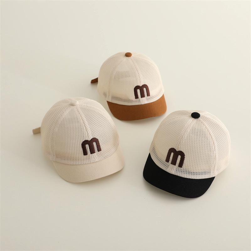 Baby Summer Mesh Hat Solid Color Letter M Embroidery Breathable Baseball Cap For Kids Boys Girls Short Brim Duck Tongue Cap