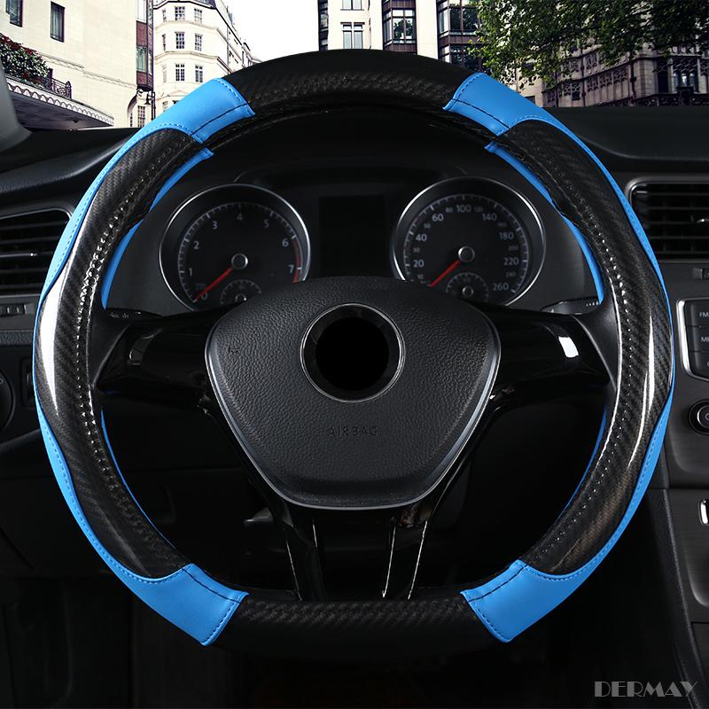 DERMAY D Shape Steering-Wheel Black Auto Car Steering Wheel Cover Leather 38CM Wheel Cover Interior Accessories