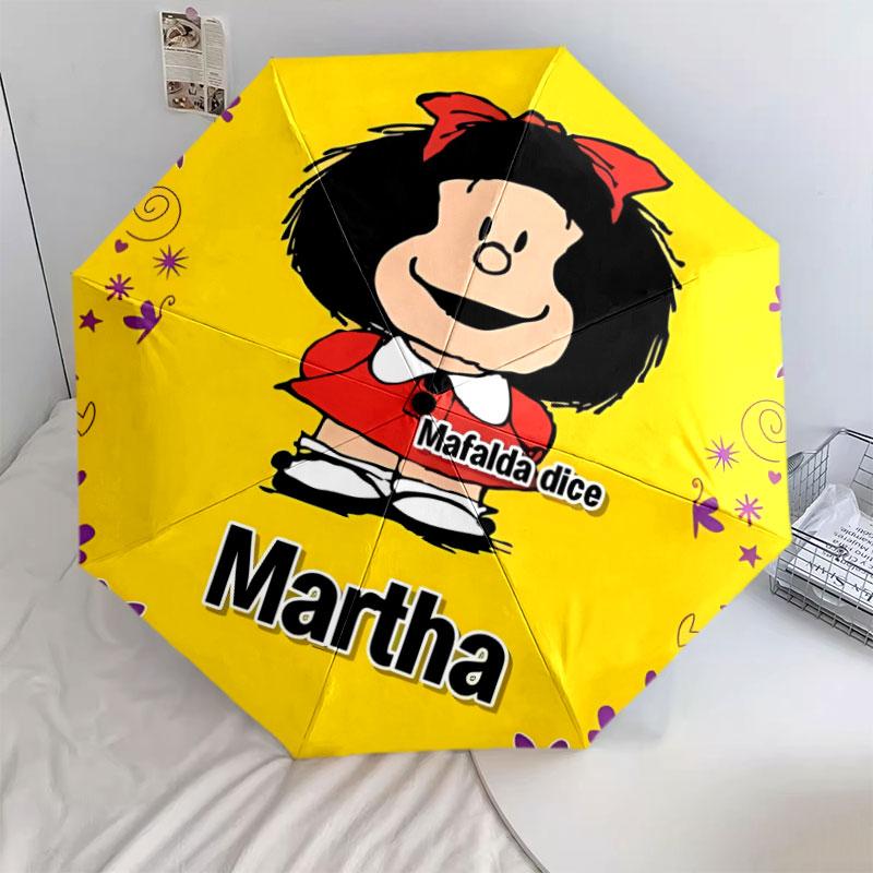 1 PC Automatic Folding Umbrella - Mafalda Pattern Portable Foldable Design With 8 Ribs Christmas Birthday Gifts