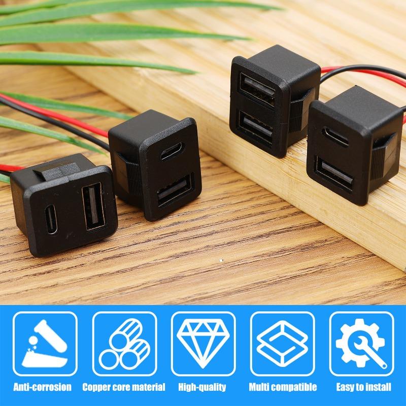 Czarny Podwójna Warstwa Gniazdo USB Typu C Żeńskie Lampa USB Gniazdo Zasilania Żeńskie ze Złączem Kablowym Akcesoria Samochodowe 1-10 szt.