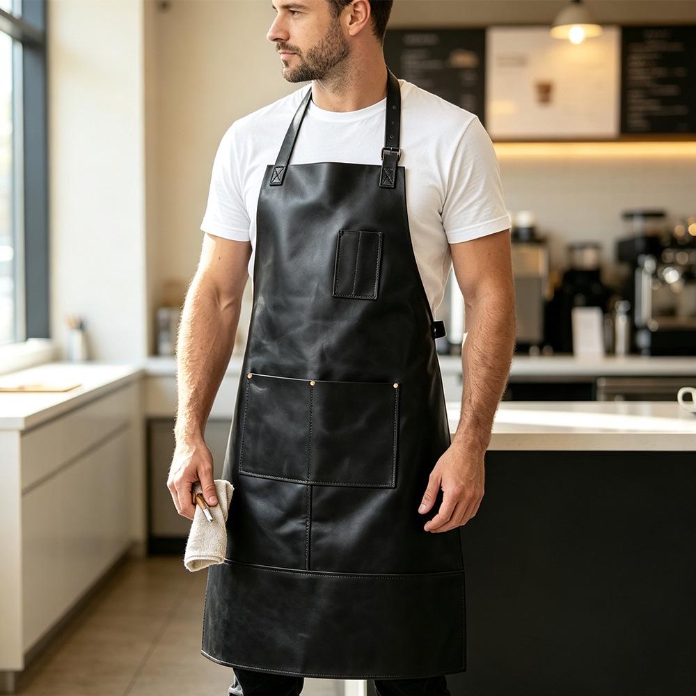 PU Leather Waterproof Apron - Wear-Resistant, Oil-Proof for Barbers, Restaurants, Baristas