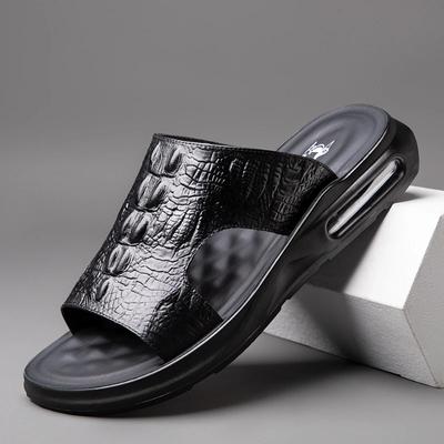 Summer New Shoes for Men Genuine Leather Men Sandals Crocodile Print Casual Slipper Air Cushion Flip Flops Cool Beach Shoes Man