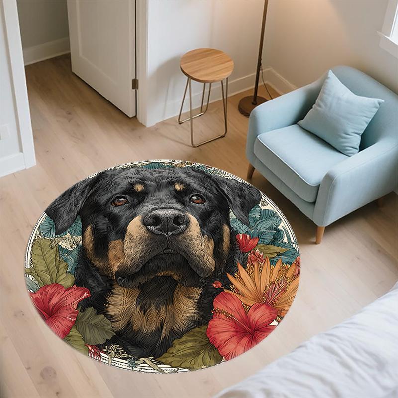 Vintage Dog Round Area Rug,Carpet Rug for Living Room Bedroom Sofa Playroom Decor,Non-slip Floor Mat