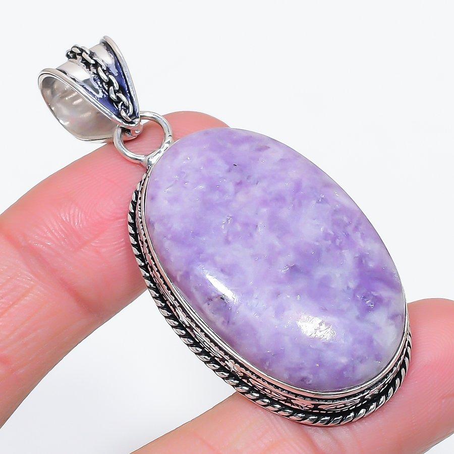 

Натуральный камень Лепидолит Ювелирное изделие из стерлингового серебра 925 пробы Кулон 2.36 N3W71