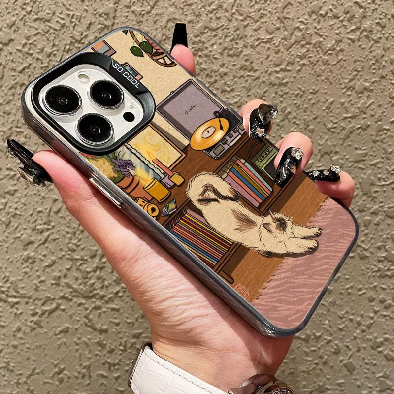 Vintage Sleepy Cat & Home Furnishings Artistic Laser Phone Case For iPhone 11 12 13 Mini Pro Max 17 16 15 14 Pro Max Plus Covers