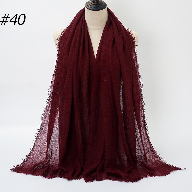 Solid Color Wrinkled Cotton-Linen Feel Women's Headscarf with Fur Edge