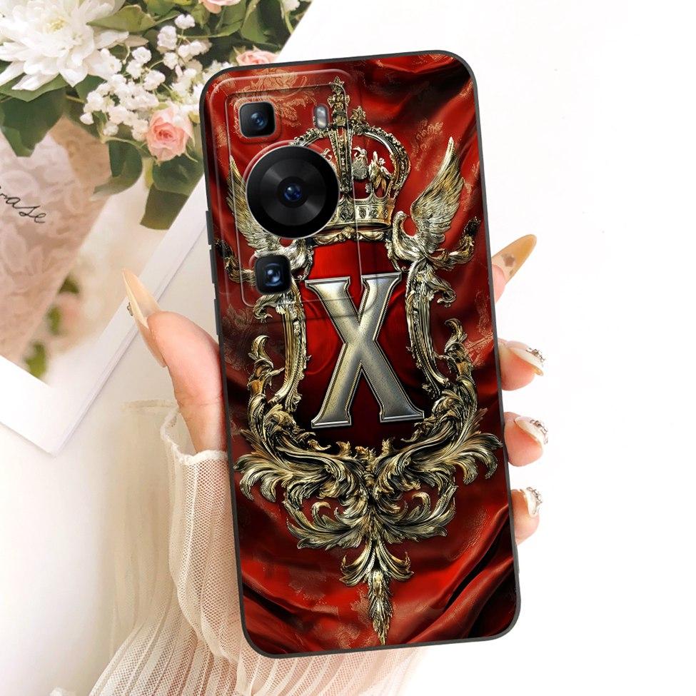 

For Huawei P60 LNA-LX9 Case For Huawei P60 Pro MNA-AL00 Cover Luxury A-Z Letters 2D Painted Silicone Casing Huawei P60