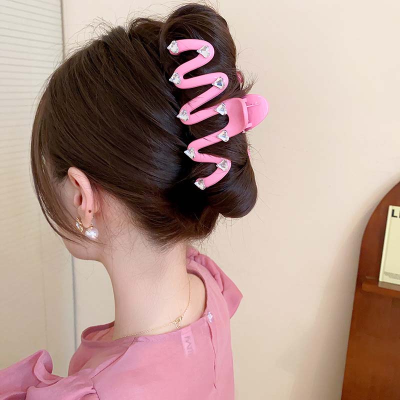 Koreanische Weiße Liebe Herz Strass Wellen Haarspangen für Frauen Bunte Große Acryl Haarspange Kopfschmuck Haarschmuck