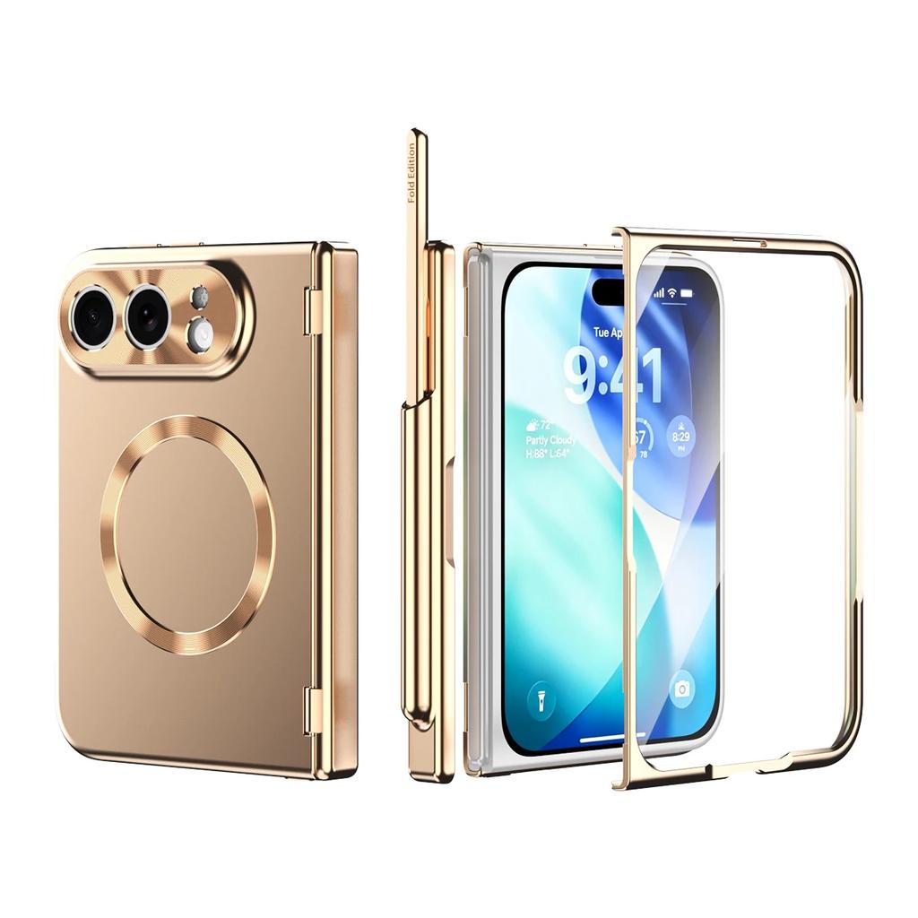 Phone Case for IPhone Duo with Touch Pen Plating Hinge Protection with Front Screen Tempered Film for IPhone 18 Ultra Cover