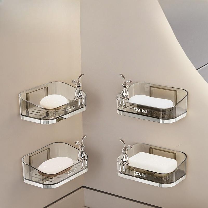 Household Draining Soap Rack, Soap Box, Bathroom and Toilet Wall-mounted Double-layer Soap Box, Non-drilling Storage Rack