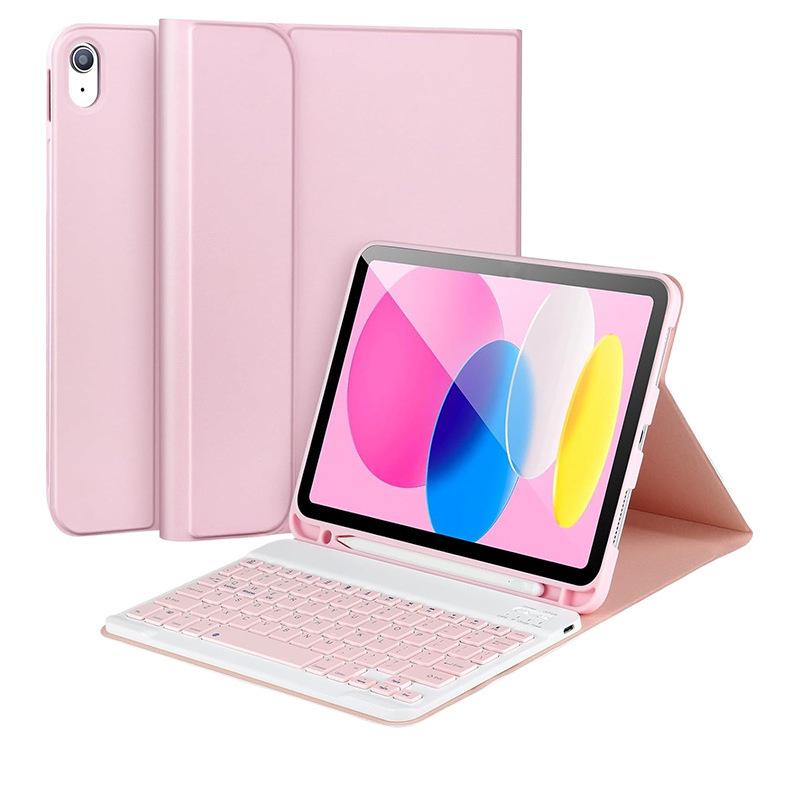 Compatible with iPad 11 A16: 10th Gen 10.9" Leather Case with Detachable Bluetooth Keyboard & Magnetic Pencil Holder.