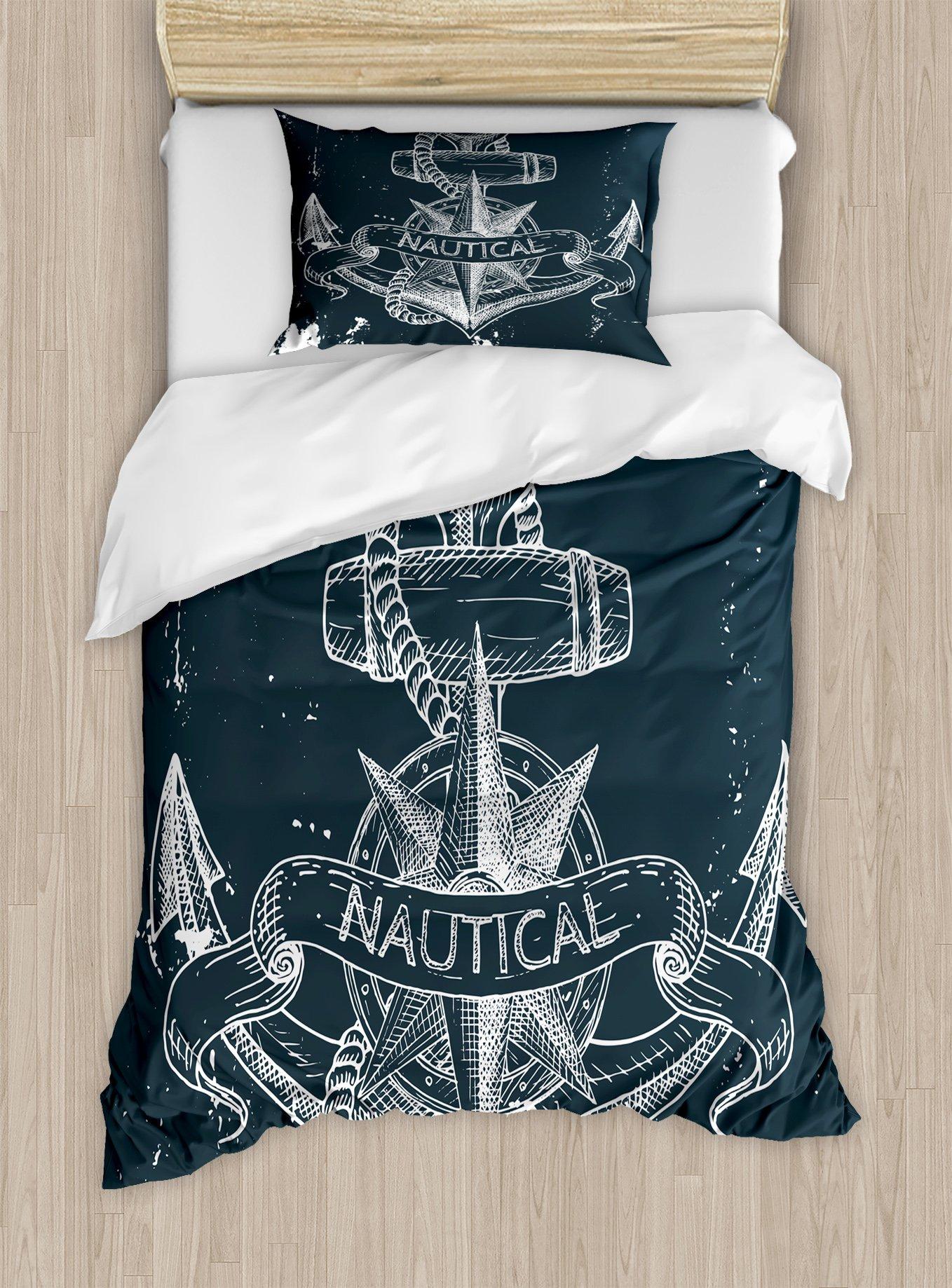 

Nautical Bedding Set Full Size, Sailing Anchor Bed for Boys Teens,Ocea Comforter Cover Soft,Duvet Quilt Cover with 2 Pillowcases EU Single(135x200cm)