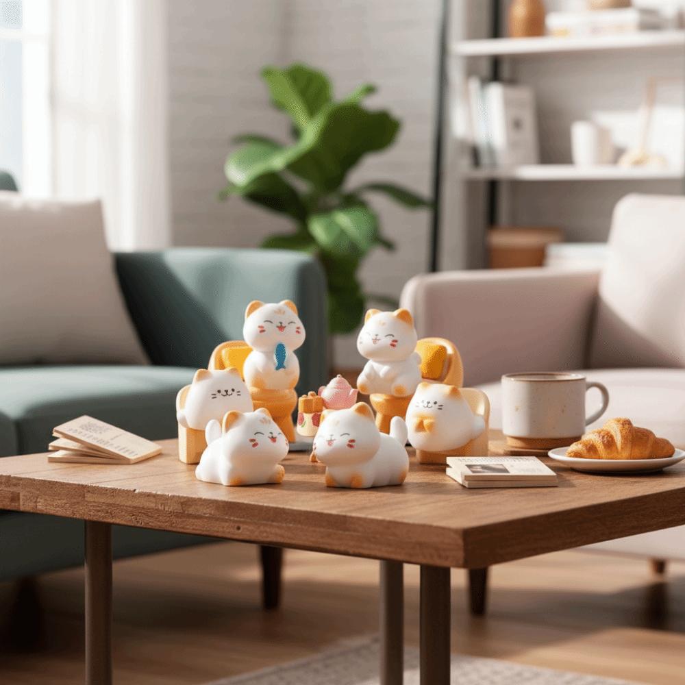 Kawaii Animal Ornaments Cartoon Animal Figurine Resin Material Cat Figurine  Desktop Decoration