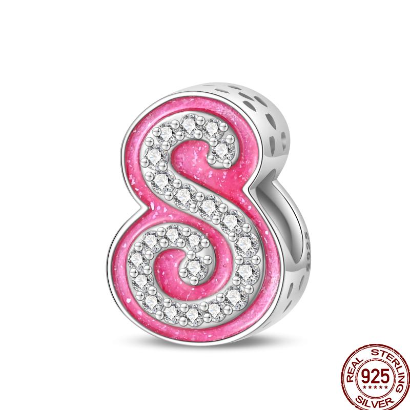 Copper Pink 26 Letters Valentine'S Day Gift Beads Suitable For Pan Original Bracelet Diy Birthday