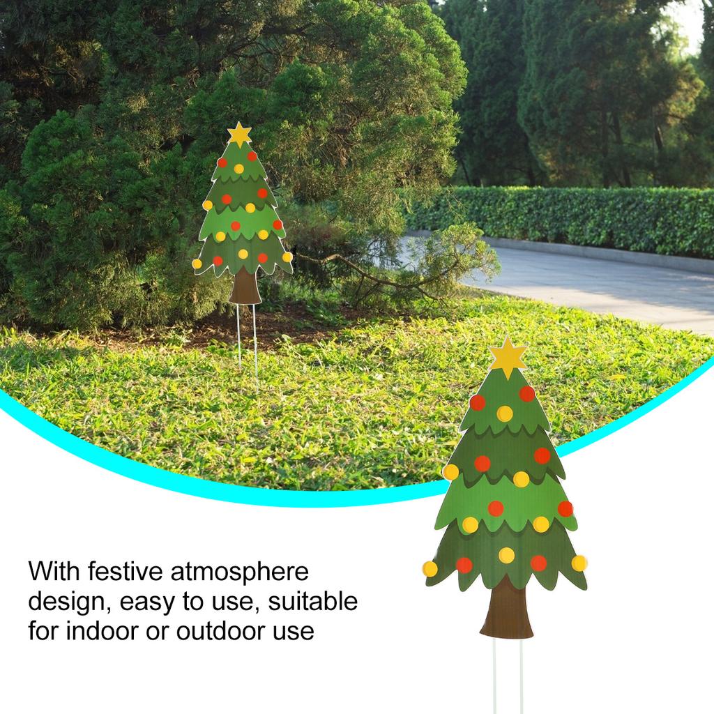 Christmas Yard Stakes with Tree Design Outdoor Lawn Sign for Garden Decoration Holiday Party Welcome Display Use