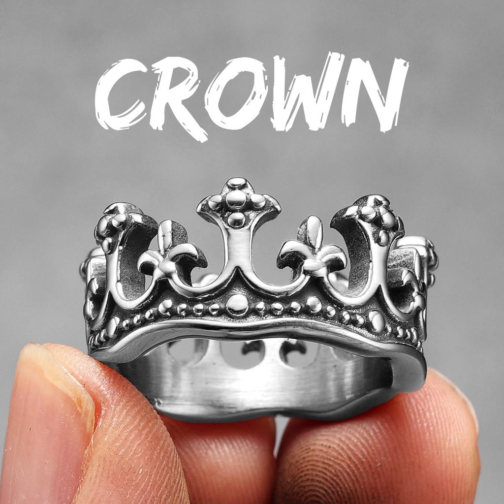 Aesthetic Crown Men Rings Stainless Steel Punk Rock Vintage Cool Stuff Fashion Jewelry Accessories For Women Gift