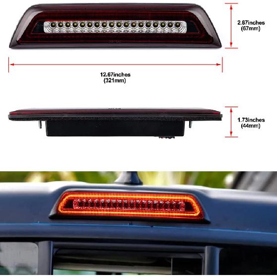 Tacoma LED 3rd High Mount Stop Lamp Lights for T0YOTA Tacoma 2016 2017 2018 2019 2020 SR SR5 TRD Pro Sport Smoked Lens Red/ White LED Third Brake