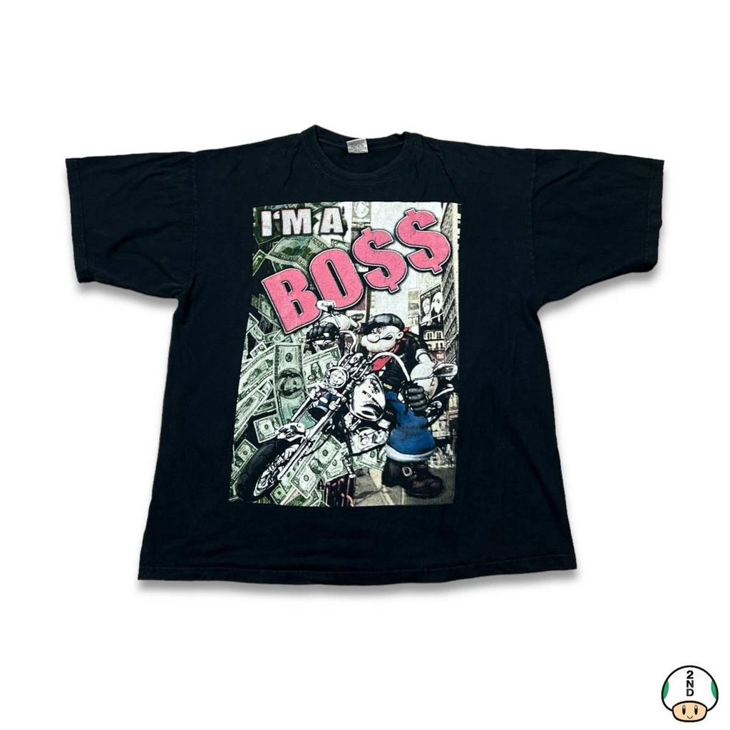 Vintage Y2K Popeye T Shirt Mens 2XL Black I'm A Boss Graphic Short Sleeve Tee