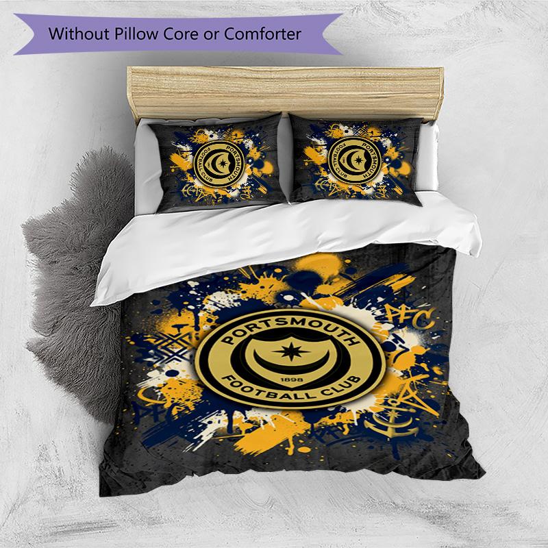 Set Lenzuola Stampato 3 Pezzi Portsmouth FC Traspirante Copripiumino con Federe Biancheria da Letto Decorativa per Camera da Letto Casa