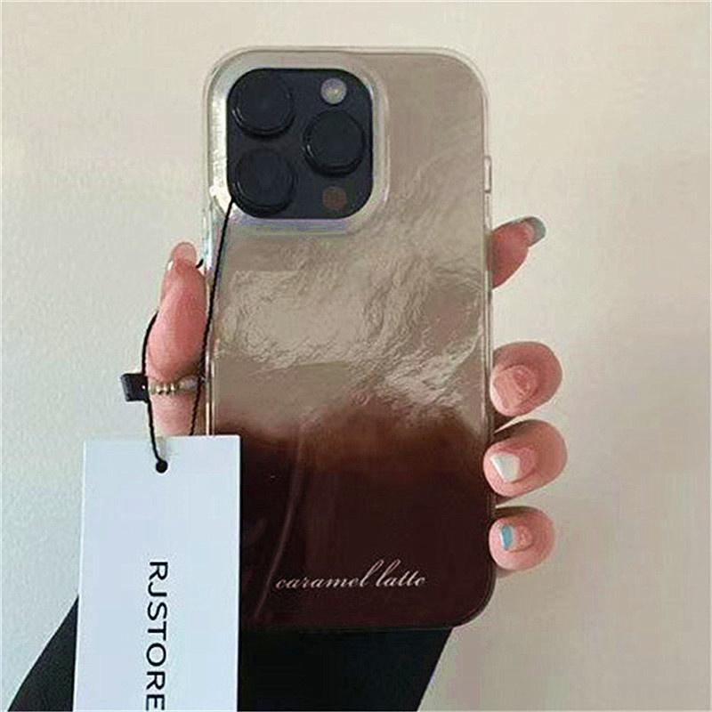 Luxuriöse Kaffeefarbene Mischhülle für IPhone 16 15 14 13 12 11 Pro Max 7 8 Plus X XS Max XR Farbverlauf Blattgoldmuster Hülle