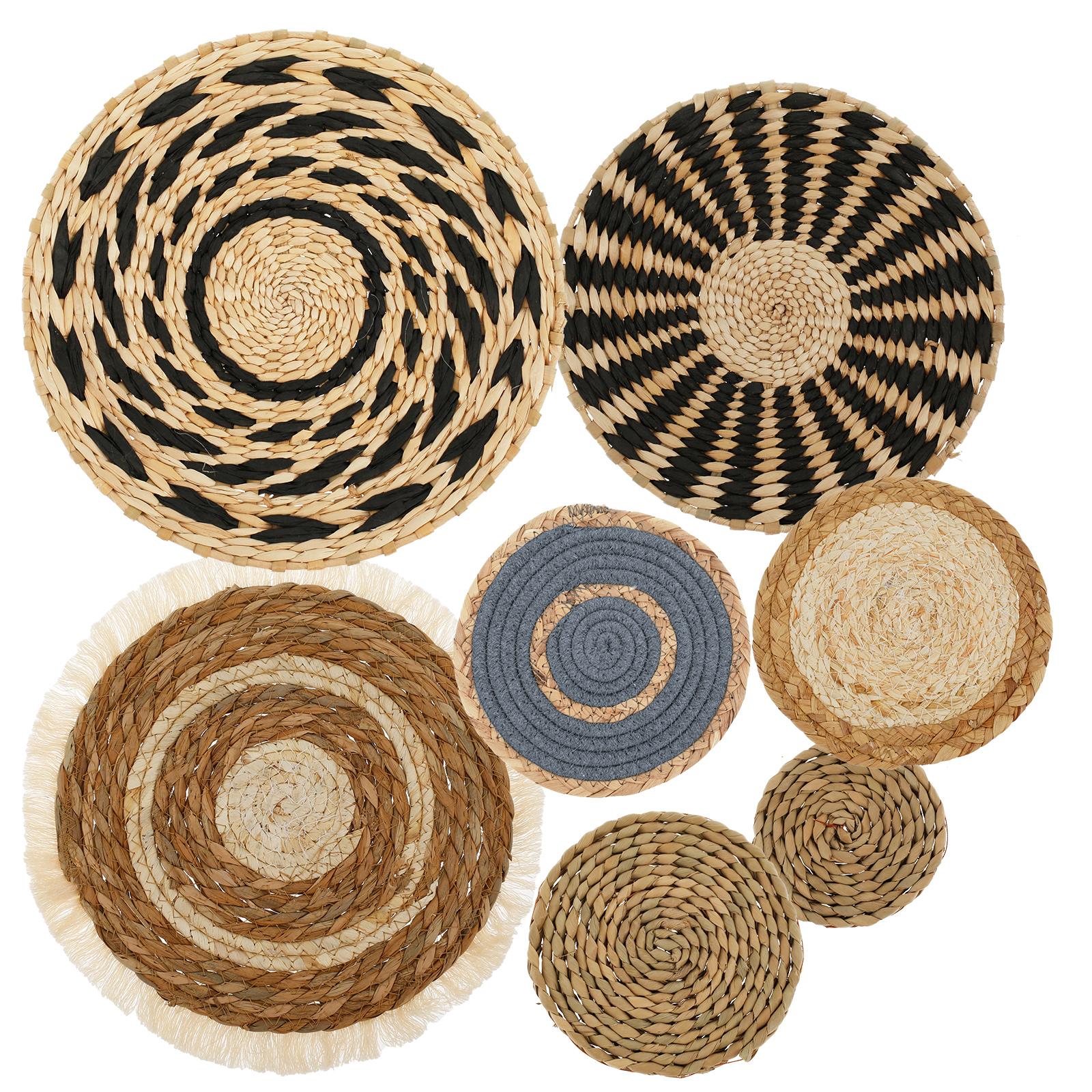 

7 pcs circular Bohemian woven wall basket decoration handmade woven wall decoration home hanging Bohemian wall decoration party