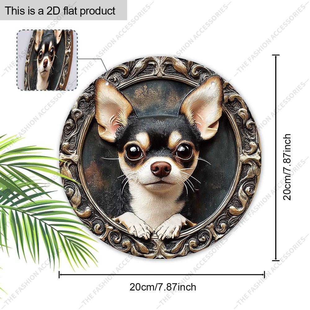 2D flat hanging decorative signs,interior wall or door decoration,garden decoration,the pattern is a cute chihuahua,a housewarming gift for friends