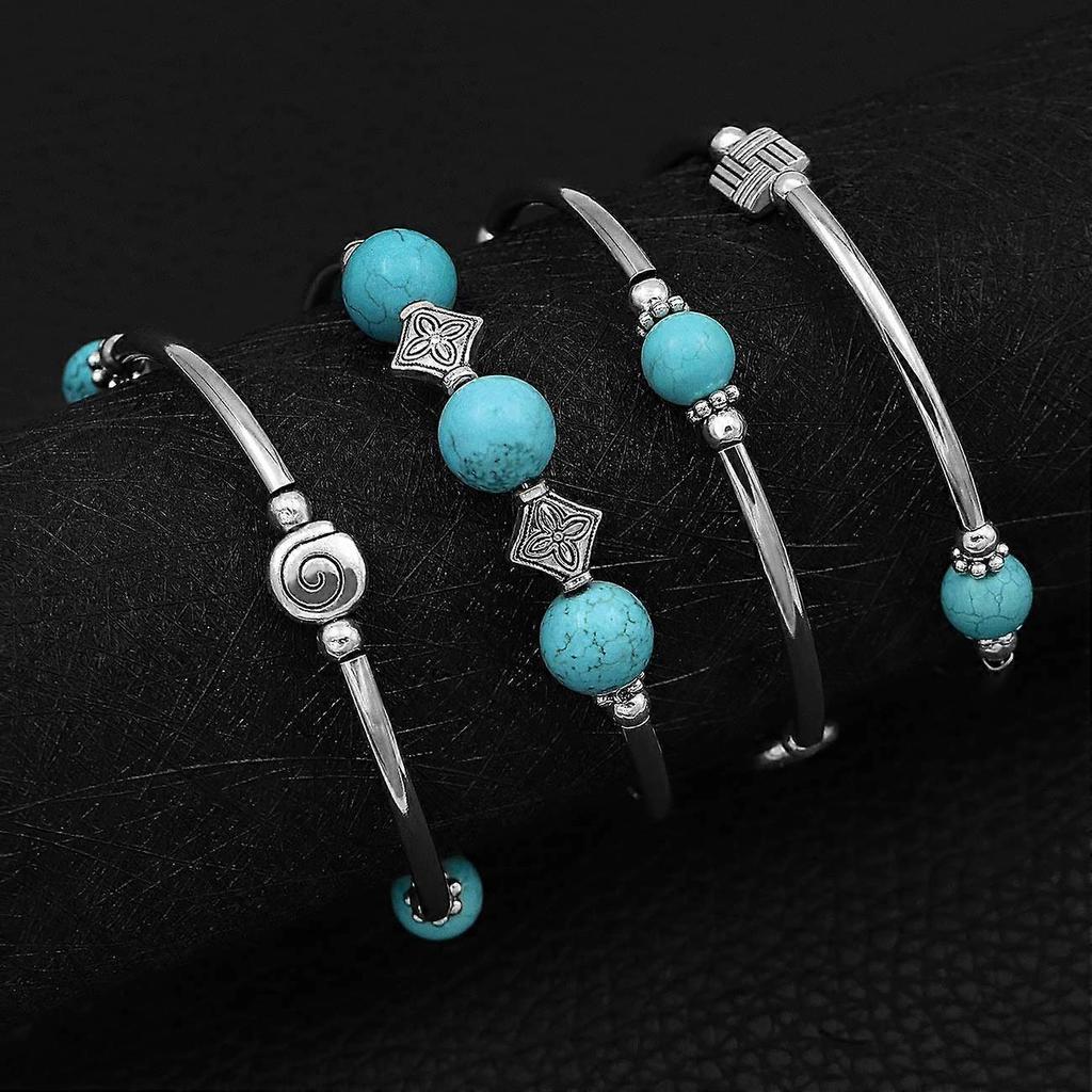 Wrap Bracelet Bohemian Beaded Bracelet Multicolor Turquoise Elastic Stackable Pendant Bracelet for Women