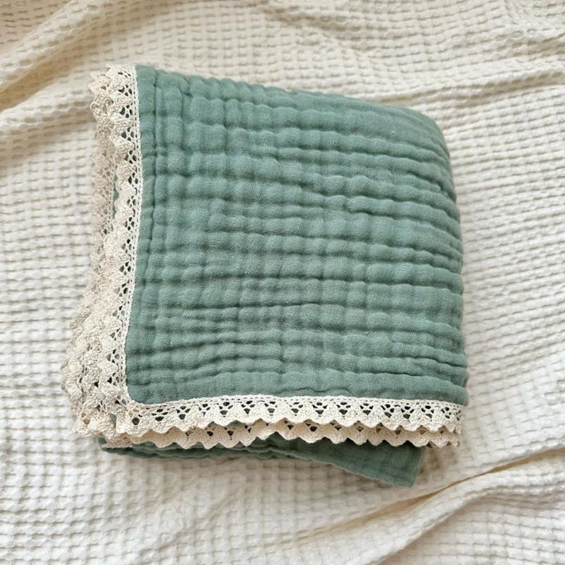 Safe & Comfortable Newborn Blanket Cotton Gauze Blanket with Delicate Lace Trim Newborn Swaddles Blanket for Infants