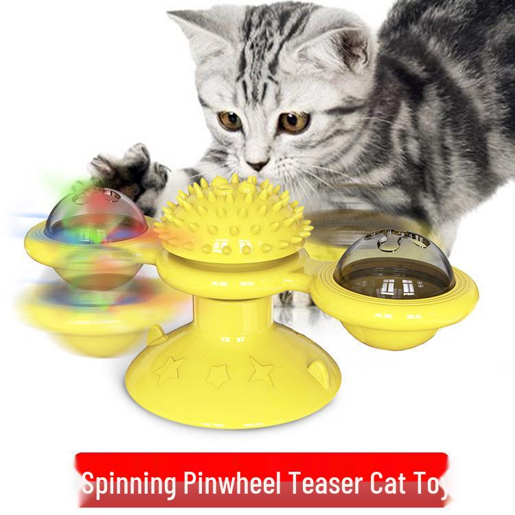 Hot-Selling Windmill Spinning Cat Toy with Scratcher and Fur Remover Brush