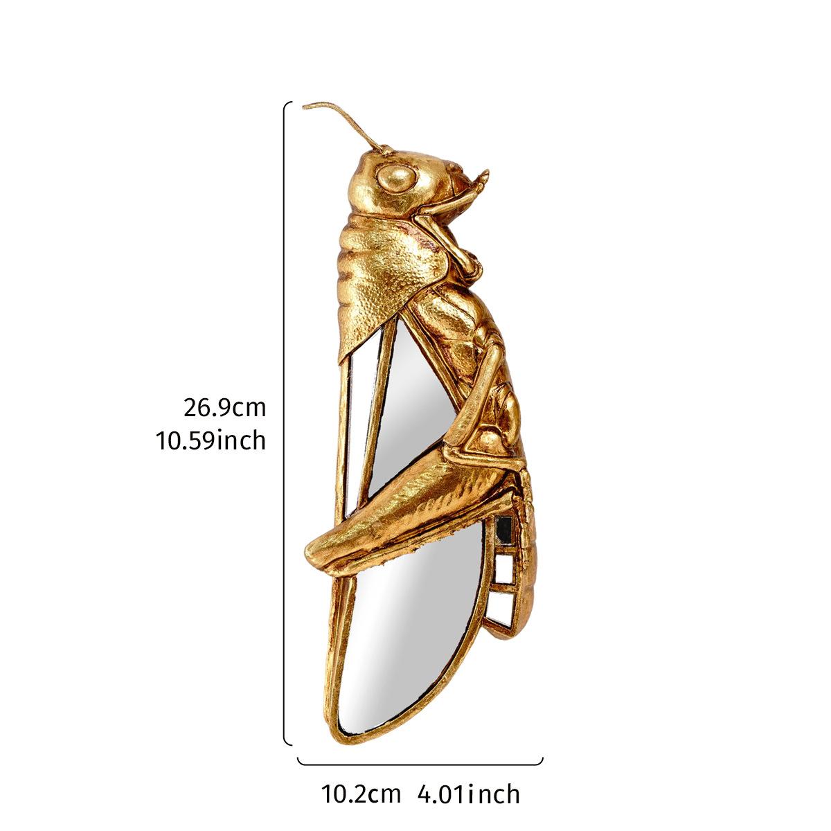 

Golden Cricket Grasshopper Locust Resin Handicraft Simulated Insect Mirror Pendant Background Wall Decoration Mirror Artwork