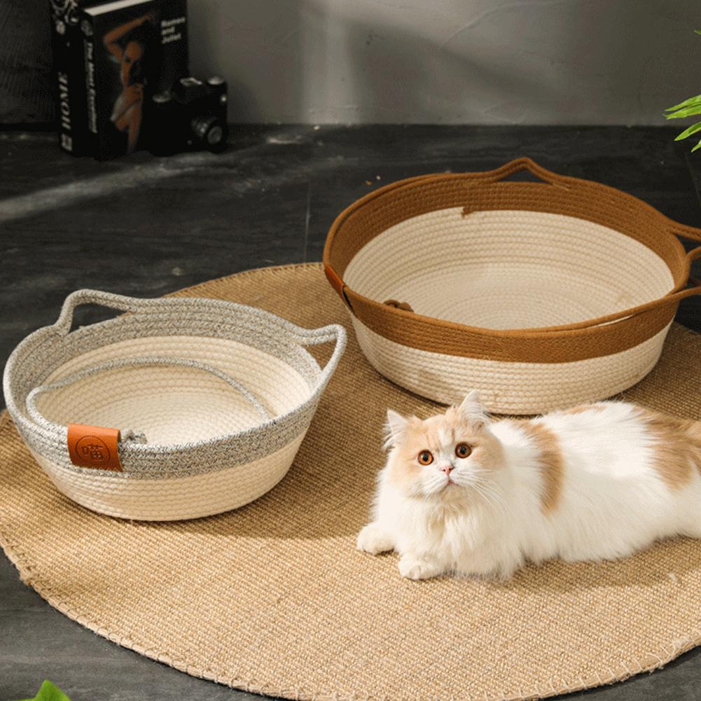 Manual Rattan Woven Cat Nest Winter Warm Cat Bed House Cat Scratch Board Pet Accessories For Dogs Cats