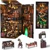 Book Nook DIY 3D Wooden Puzzle Bookends for Adults and Miniature Dollhouse Bookshelf Magical Alley with LED Lights Kit, Teens, Kit, Decoration, Model,