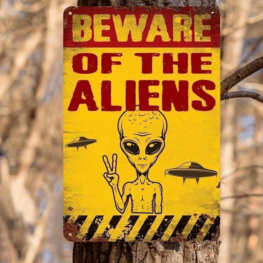 Retro Metal UFO Sign for Bar, Bedroom, Cafe & Man Cave Decor