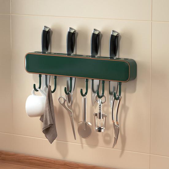 Wandmontierter Messerhalter mit Haken Bohrlos Küchenorganizer für Messer Utensilien Platzsparend Belüftet Rostfrei Multifunktionales Lagerregal