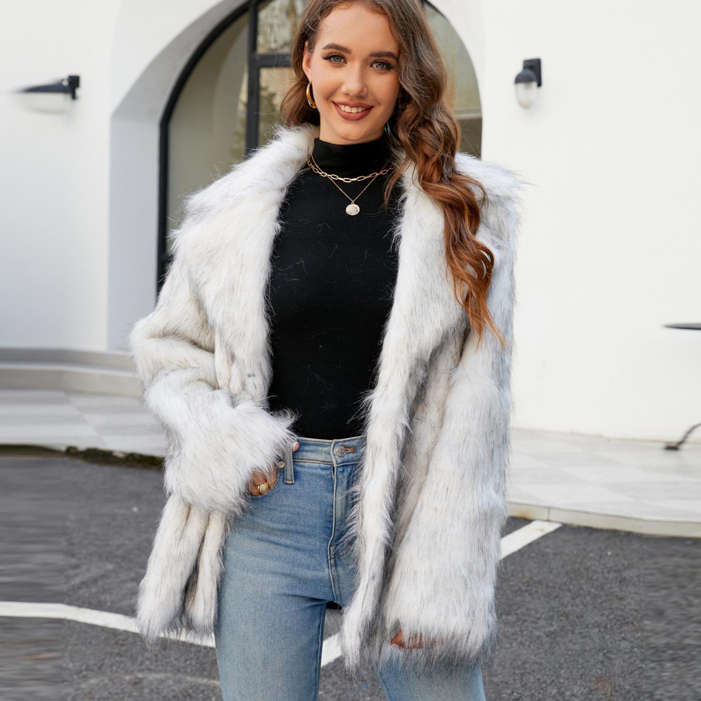 

Куртка из искусственного лисьего меха, костюмный воротник, меховое пальто 3XL