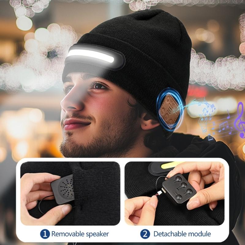 Unisex Musical Hat for Teens Girls Boys Flashlight Cap Knitted Winter Hat with Lights Sports Costume Props Skull Cap