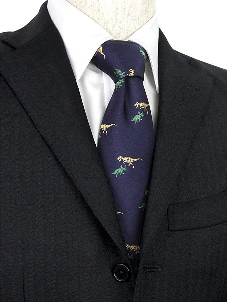 [COLORATA] Colorata Tyrannosaurus & Triceratops Necktie (145 x 8.5cm  Navy  Small Pattern  100% Silk  Jacquard Weave) Animal Dinosaur  Gift Present