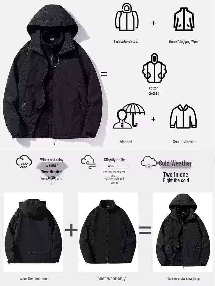 Suzaku Men's Three-in-One Waterproof Hardshell Jacket for Outdoor and Tibetan Western Sichuan Wear