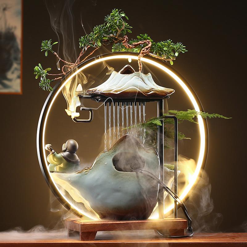 Lucky Water Fountain Decoration Creative Home Lamp Ring Backflow Incense Office Entrance Fortune Desktop Opening Gift