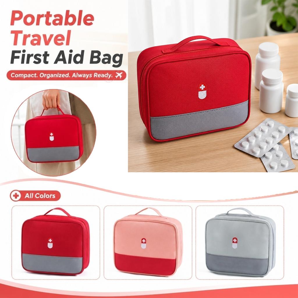 Portable First Aid Kit Travel Medical Bag Compact Organizer with Multiple Compartments for Emergency Supplies and Basic Medical Tools