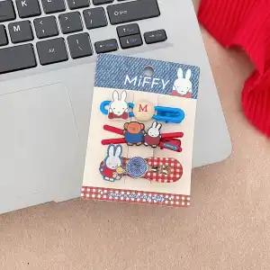 Kawaii Miffy Rabbit Hair Clip Cute Korean Cartoon Instagram Striped Miffy Rabbit Hair Clip Bow Girl Autumn and Winter Bangs Clip